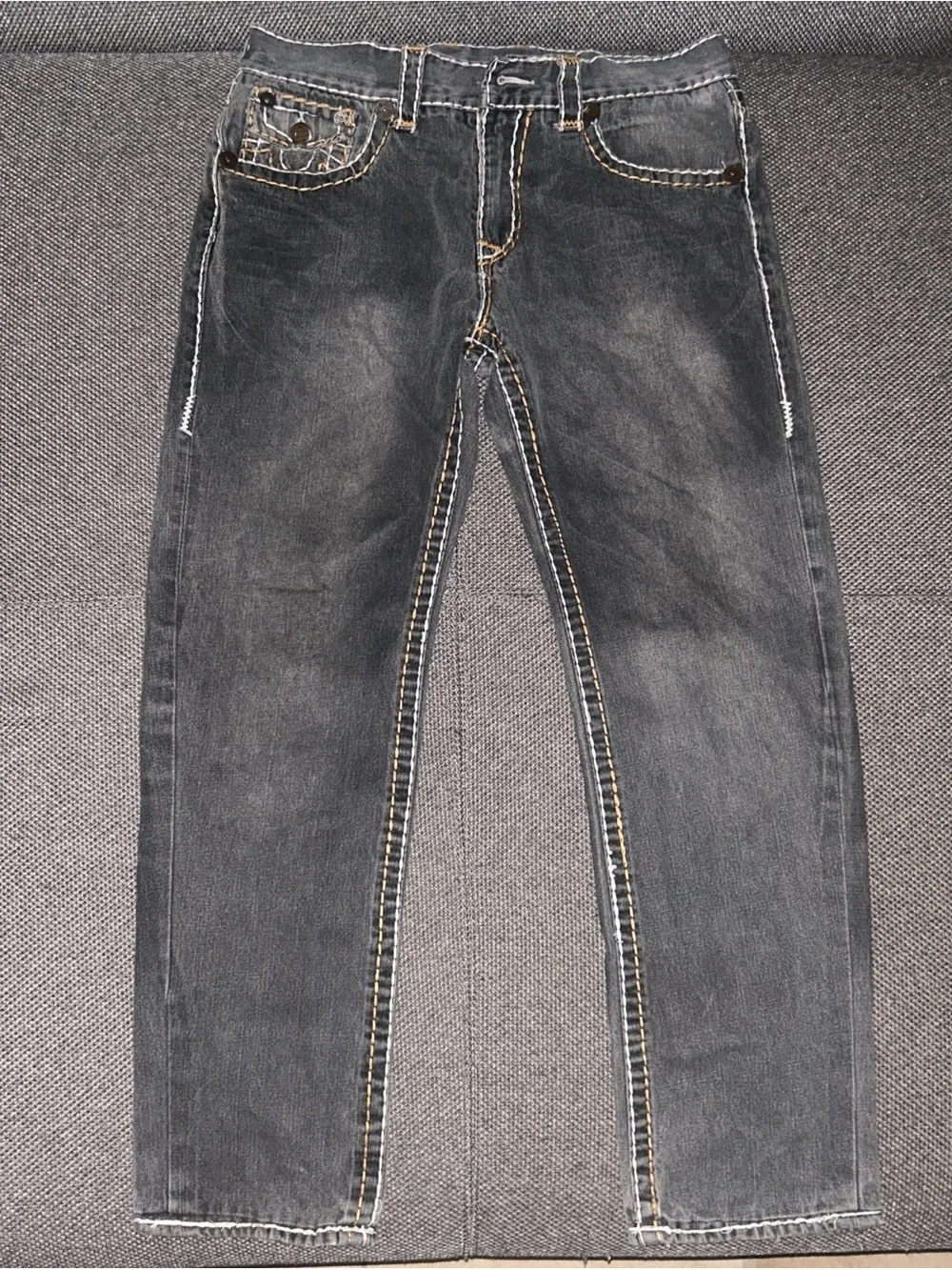 Rare Y2K True Religion Big Stitch Men's Gray Straight Jeans